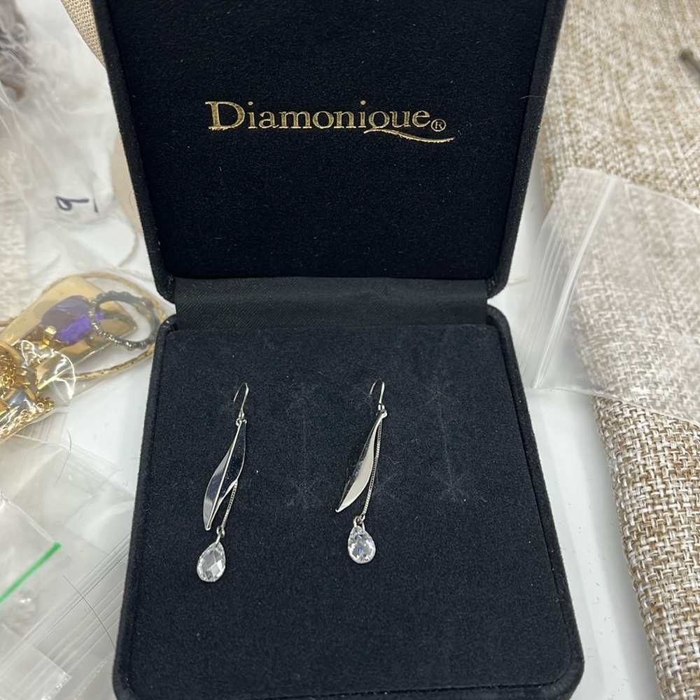 Vintage Diamonique 14K White Gold Dangle Earrings